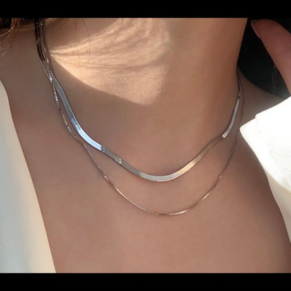 925 Sterling Silver Double Layer Necklace - Picture 3 of 10